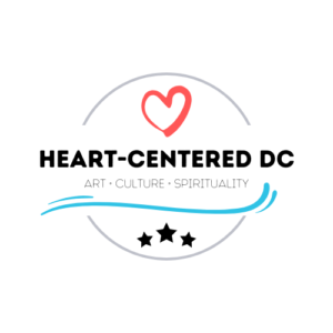 logo "heart-centered DC" a circle with a red heart and blue lines in the middle